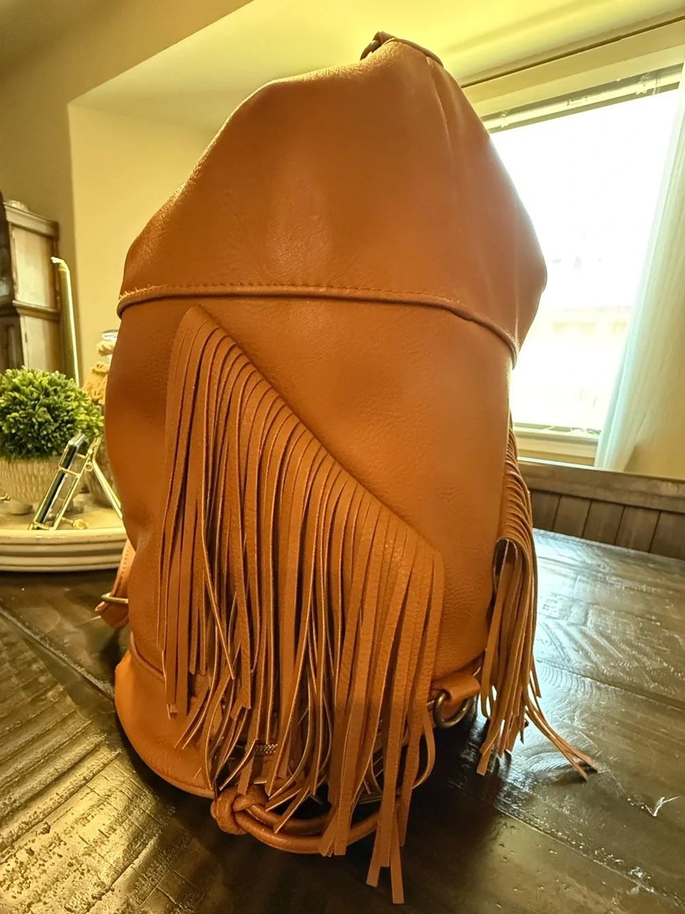Fringe Convertible Women’s Backpack - Tan Pleather